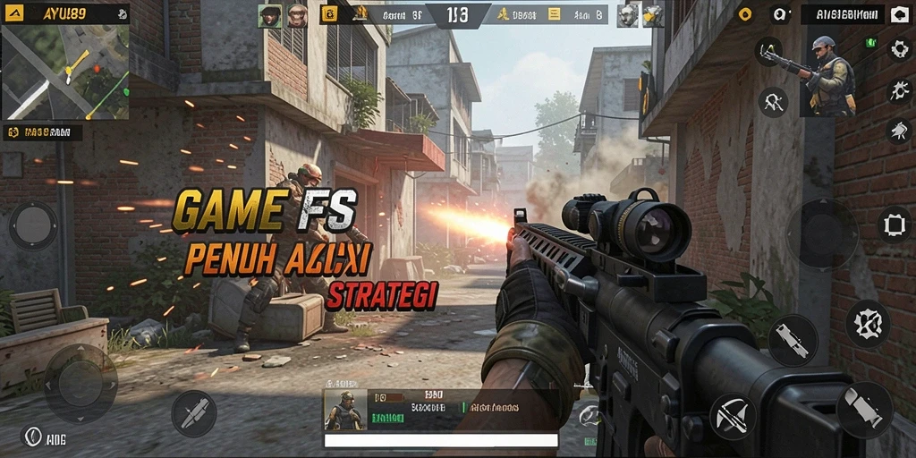 Screenshot AYU89 menampilkan aksi pertempuran seru dalam gameplay FPS.