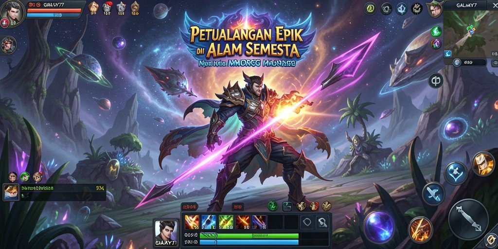 Tangkapan layar gameplay epik GALAXY77 dalam dunia MMORPG.