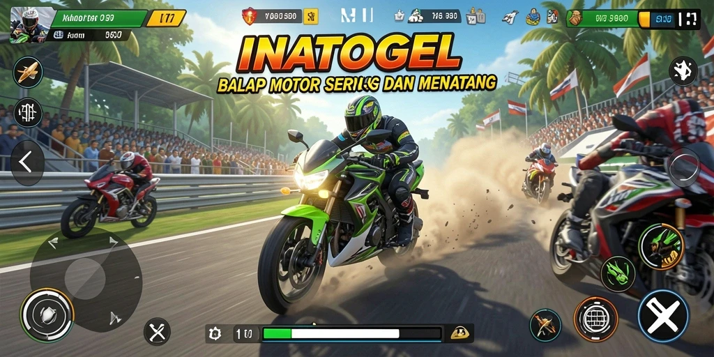 Tampilan gameplay seru dalam INATOGEL balap motor.
