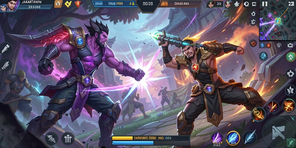 Tampilan seru gameplay JAKARTAWIN dengan pertempuran epik.