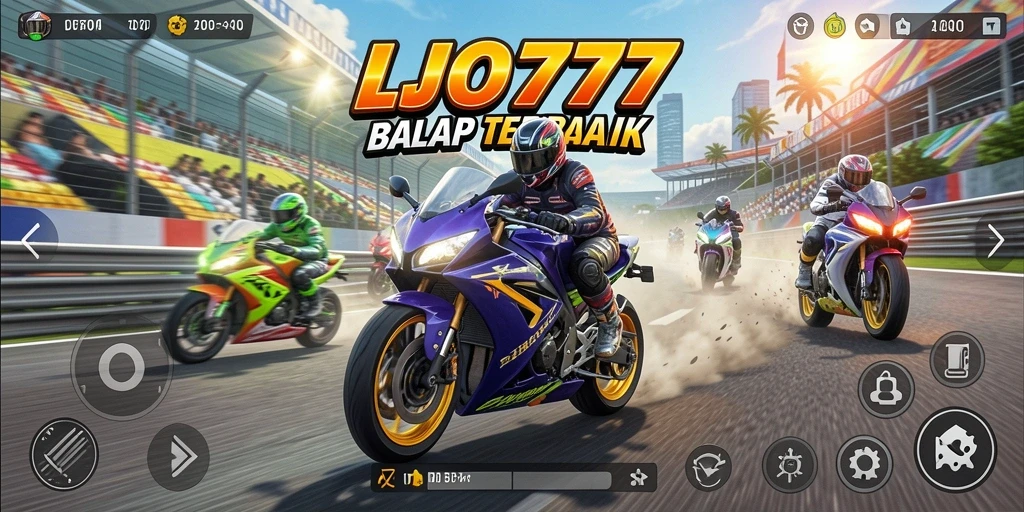 Tampilan gameplay mendebarkan dari LJO777 saat balapan di lintasan yang menantang.