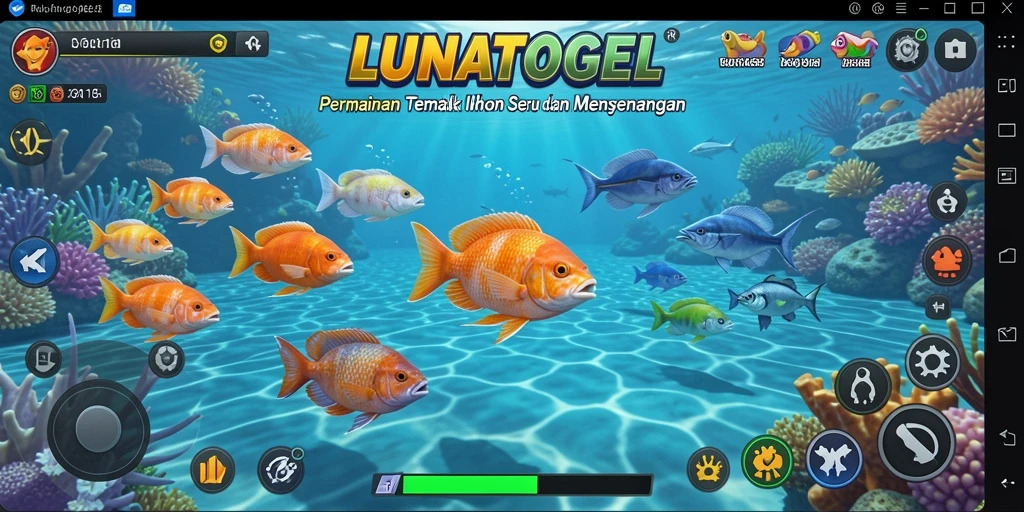 Screenshot menampilkan gameplay seru LUNATOGEL saat menangkap ikan.