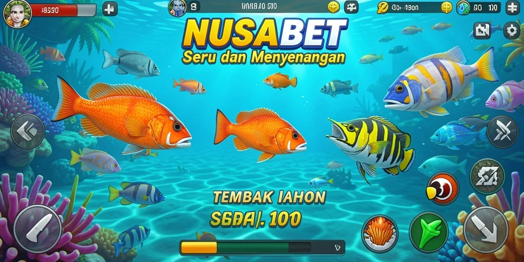 Screenshot gameplay NUSABET menampilkan penembakan ikan yang mendebarkan.