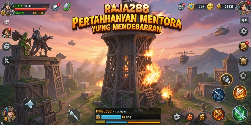 Screenshot utama RAJA288 menampilkan pertahanan menara yang strategis dan menegangkan.