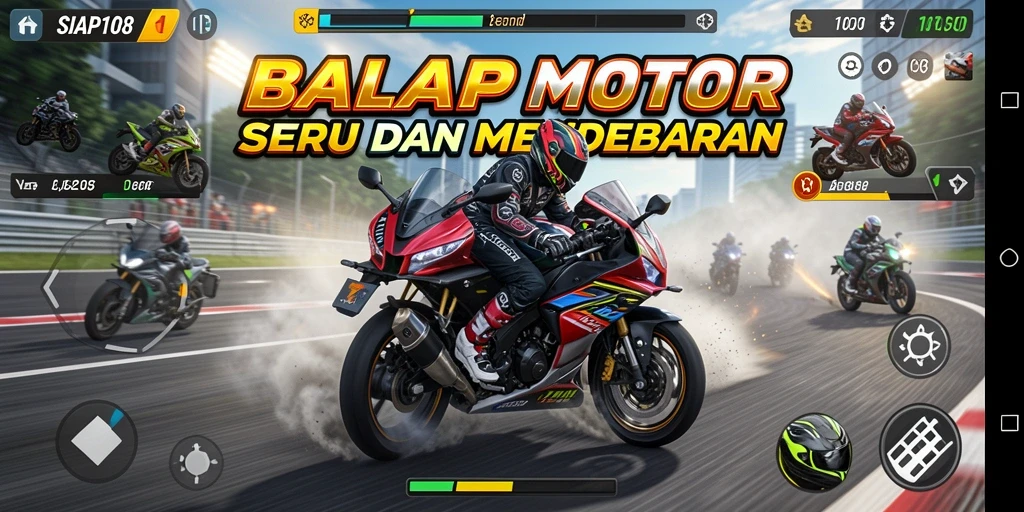 Screenshot gameplay SIAP108 dengan balapan motor seru.