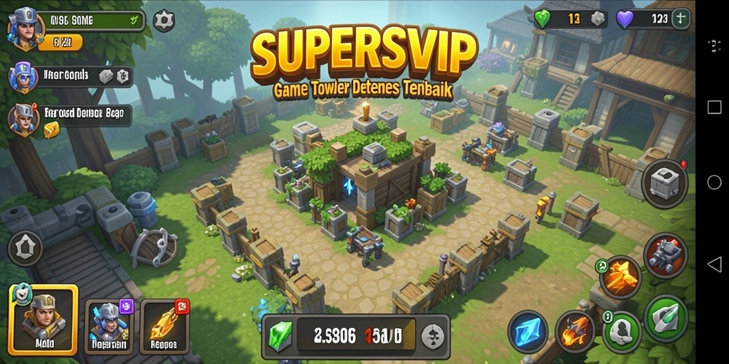 Tampilan gameplay menarik dari SUPERSVIP yang penuh dengan strategi Tower Defense.
